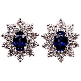 18K Gold Sapphire and Diamond Earrings 6.3g