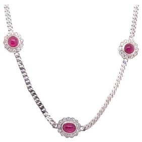 14K Gold Ruby and Diamond Station Necklace 15.8g