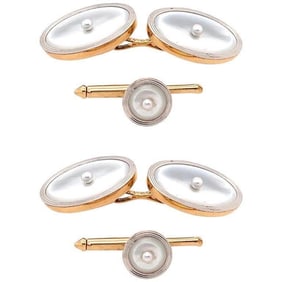 14K Gold Mother of Pearl Cufflinks/Lapel Pin 10.8g