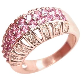14K Gold Ring Pink Sapphires and Diamonds 7.39g