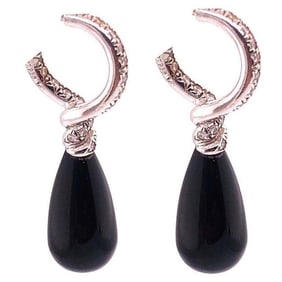 Platinum Onyx Earrings with Round Diamonds 7.8g