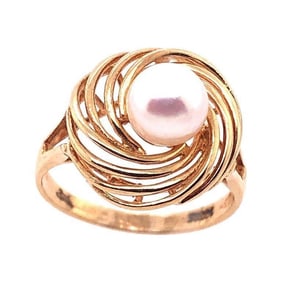 14 Karat Yellow Gold Swirl Pearl Ring 3.5g
