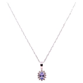 14K Gold w/ Diamonds and Tanzanite Necklace 2.33g