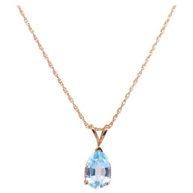14K Gold Necklace w/ Pear Blue Topaz Pendant 2.2g
