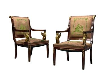 Pair Napoleonic Revival Armchairs, Late 19th Cent