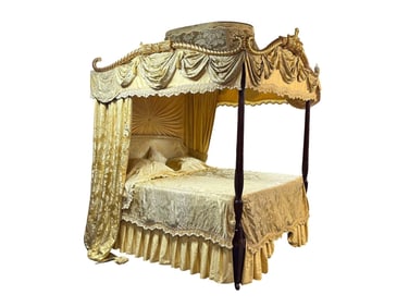 George lll Canopy Bed, Gilt Wood, 19th Century,