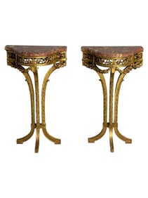 Pair of Petite Italian Demilune Consoles