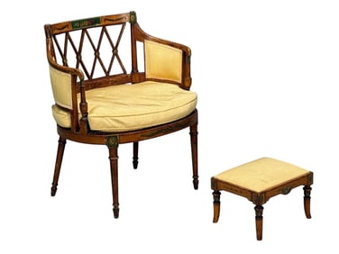 Adams Painted Armchair and Footstool,