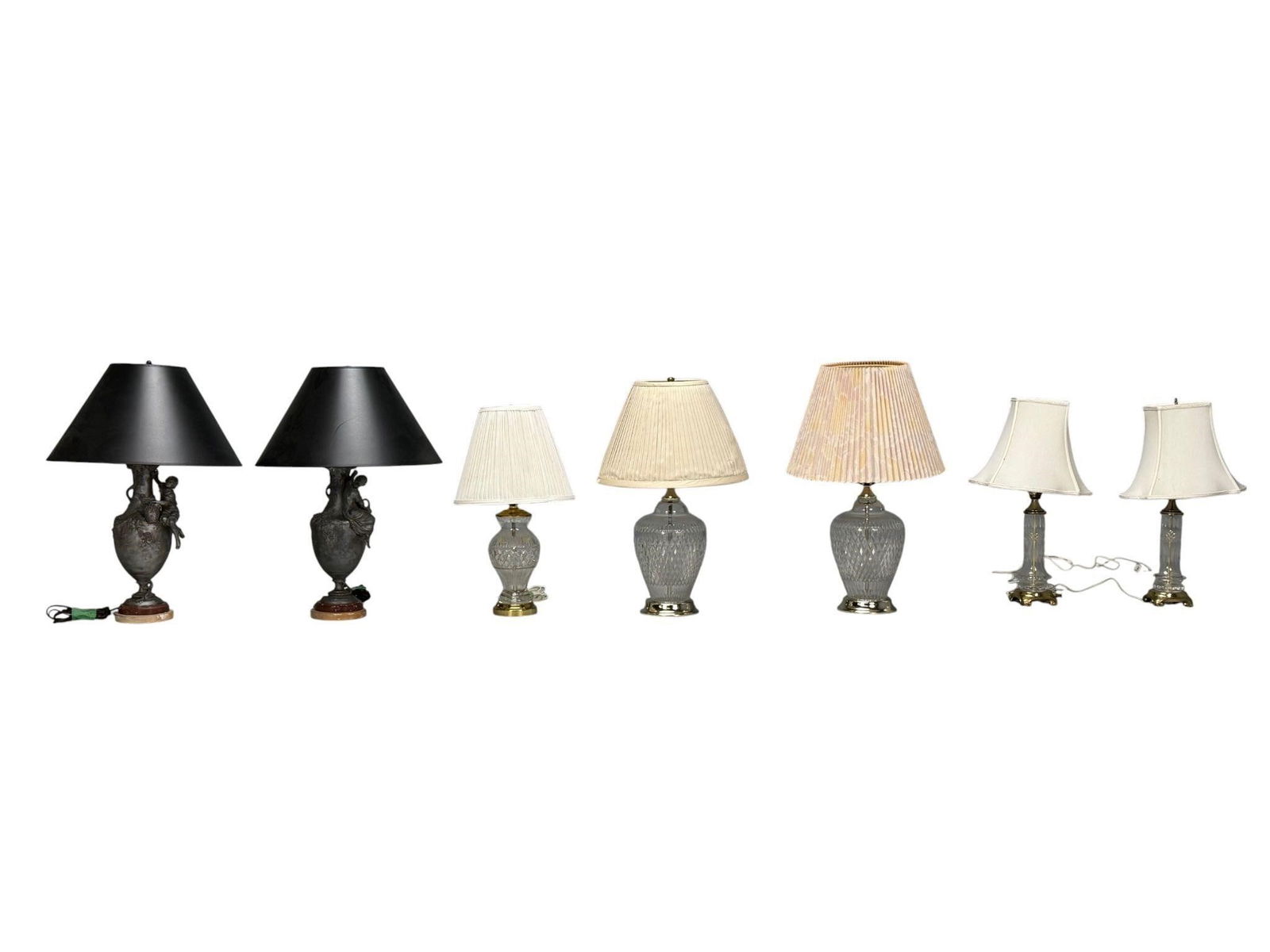Seven Table Lamps, Baccarat, Figural Metal, (1 of 9)