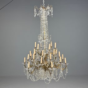 Palatial 19th Century French Crystal and Brass Chandelier