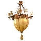 Hollywood Regency Light Fixture w. Silk Dome Shade