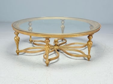 Metal Glass Top Coffee Table Hollywood Regency