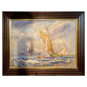 Reynolds Beal, Impressionist Oil Painting, USS Utah Rockport Mass, American 1928