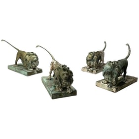 Four Lifesize Bronze Lion Fountains on Pedestals,England, 1860s