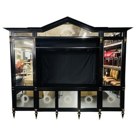 Hollywood Regency Bunny Williams Ebony, Mirrored, Bookcase, Entertainment Unit