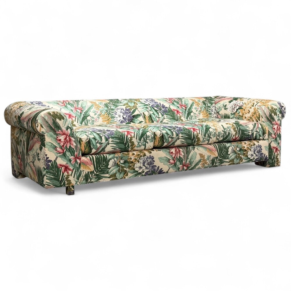 American Modern, Tropical Fabric, Monumental Custom Sofa, USA, 20th c. (1 of 9)