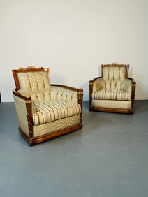 Pair of Grosfeld House Hi Back Arm Chairs, Bergere or Lounge Chairs