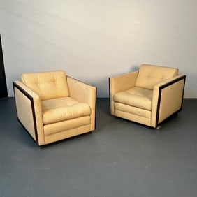 Pair Mid-Century Modern Lounge / Club Chairs, George Nelson Style, Box-Form