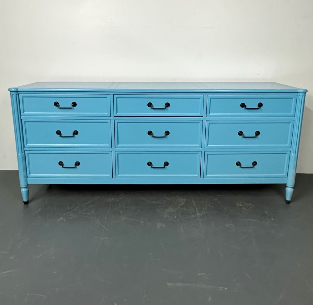 Hollywood Regency Baker Dresser / Sideboard, Cerulean Blue Lacquer, (1 of 12)