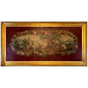 A monumental French oil on canvas 19th-20th century 'Lovers in the Field'