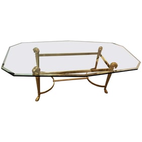 Manner of Jansen Glass Coffee Table Heavy Brass Ram Head