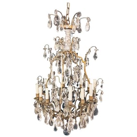 19th Century Louis XVI Style 12 Light Bronze, Rock Crystal Chandelier
