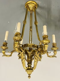 Louis XVI 19th Century Dore Bronze Chandelier, Six Light, Estate Item