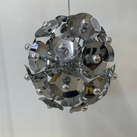 Large Italian Mid-Century Modern Sputnik Style Flower Chandelier, Round, Chrome