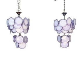 Pair of Mid-Century Modern Style Purple Murano Glass Disk Chandeliers