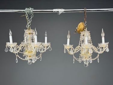 Pair of Crystal and Gold Chandeliers