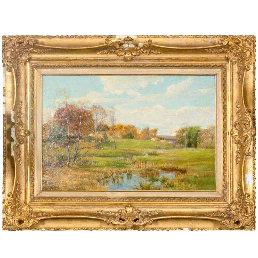 Oil Painting: Olive Parker Black Autumn Landscape: Olive Parker Black Signed Oil on Canvas Autumn Landscape Giltwood Gold Frame16 1/8 by 24 1/4 unframed. Signed lower left O. P. Black. Provenance Bonhams NY. A fine CT Estate. Bonhams San Francisco.Oli