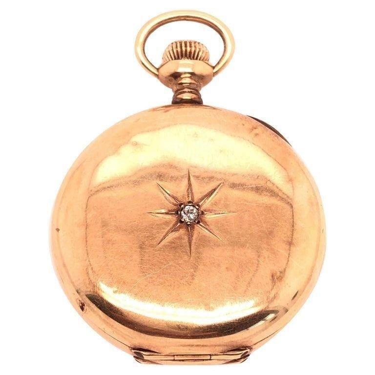 Elgin14 Karat Gold Diamond Pocket Watch, 32.40g (1 of 8)