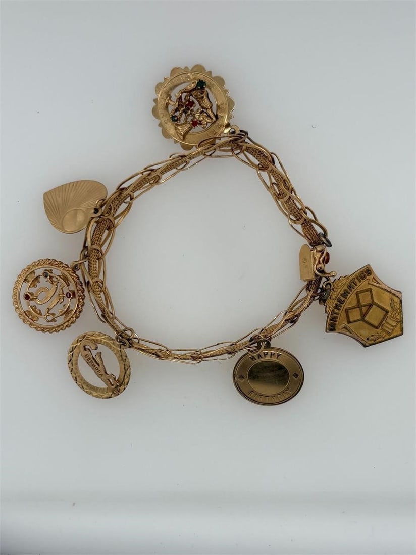 14K Yellow Gold Charm Bracelet, 21.50 Grams, (1 of 5)