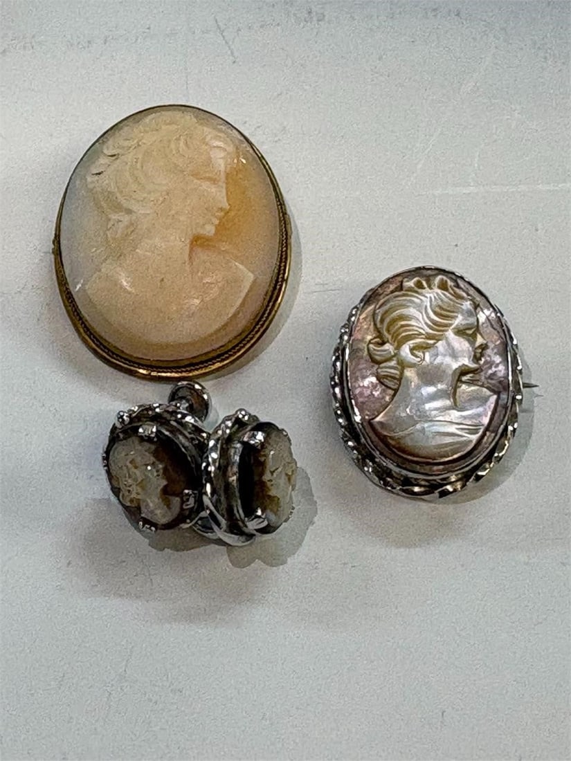 Four Sterlng Cameo Pins, Earrings (1 of 12)