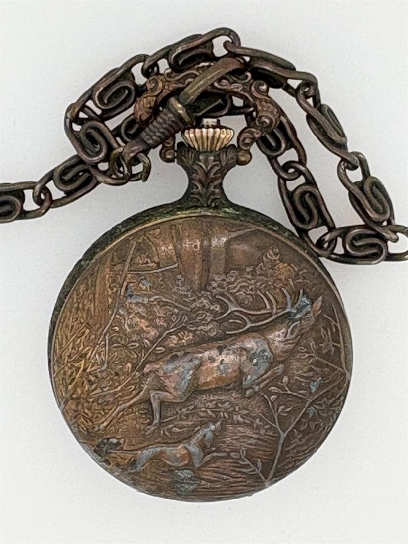 Belle Luisse Hunters Case Pocket Watch: Vintage Belle Luisse Full Hunters Case Pocket Watch 2 inches in diameter with a 12 inch chair attached. Glass in tact without damage. We do not guarantee watches to be working. We do not check