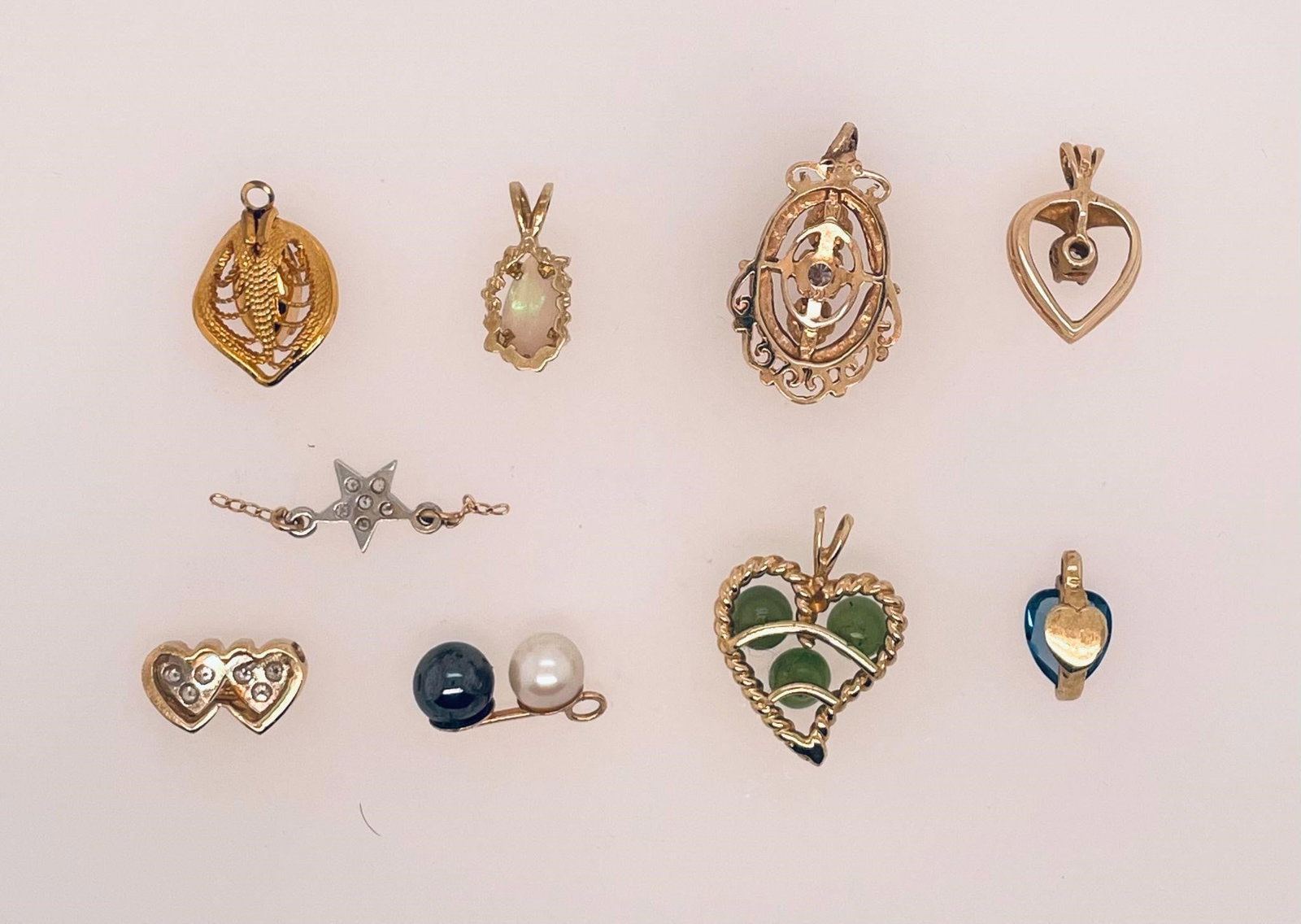 14K Gold Group of Nine Pendants, Opal, Diamond (1 of 4)