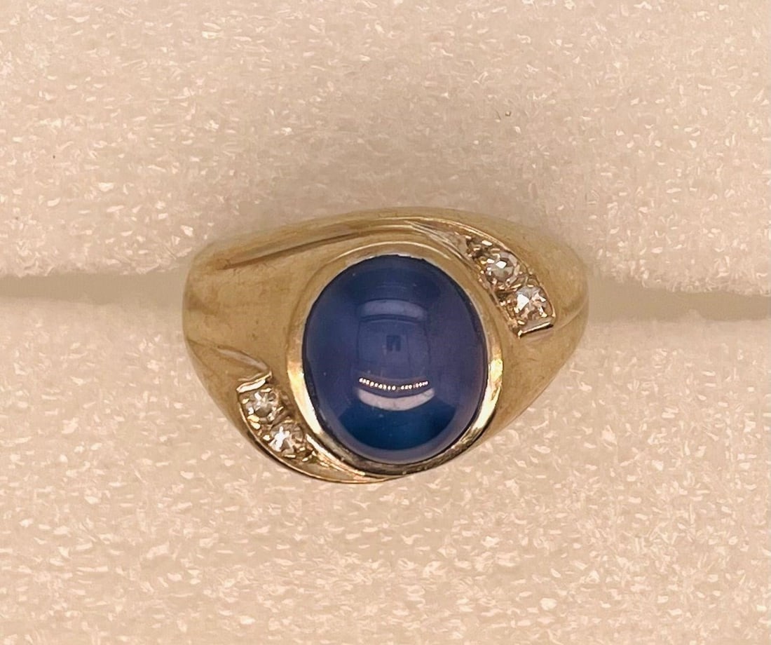14K Whtie Gold Blue Cateye Sapphire Ring, (1 of 4)