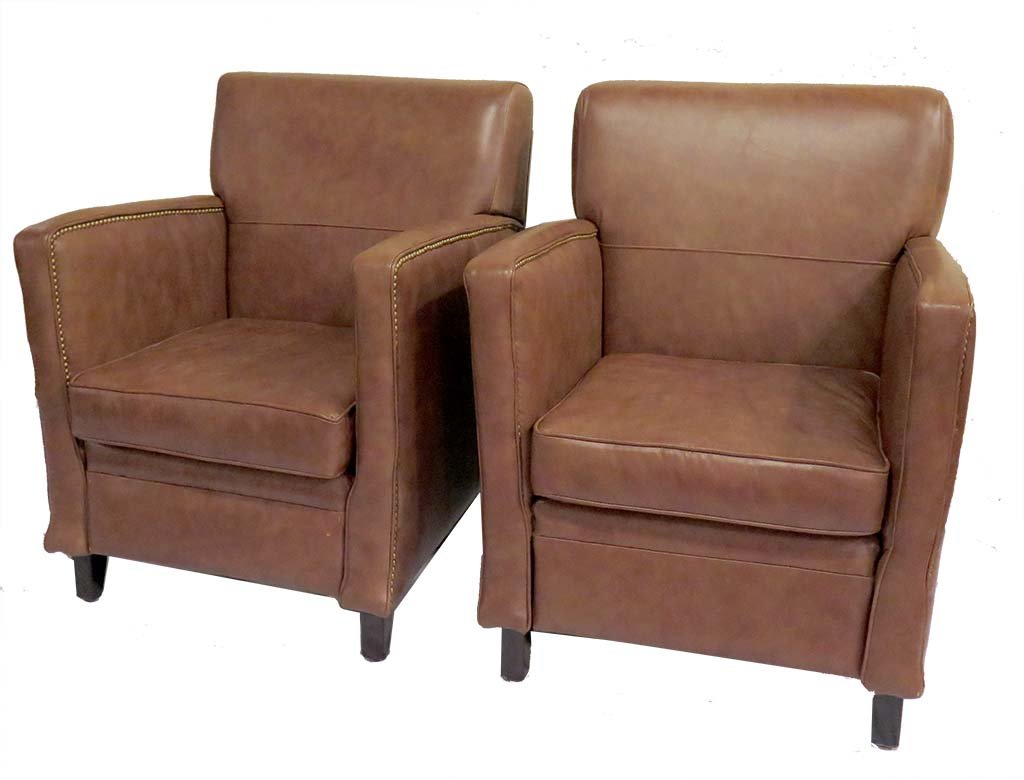 PAIR LEATHER ARM CHAIRS (1 of 9)
