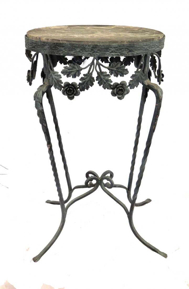 WROUGHT IRON MARBLE TOP OVAL STAND (1 of 4)