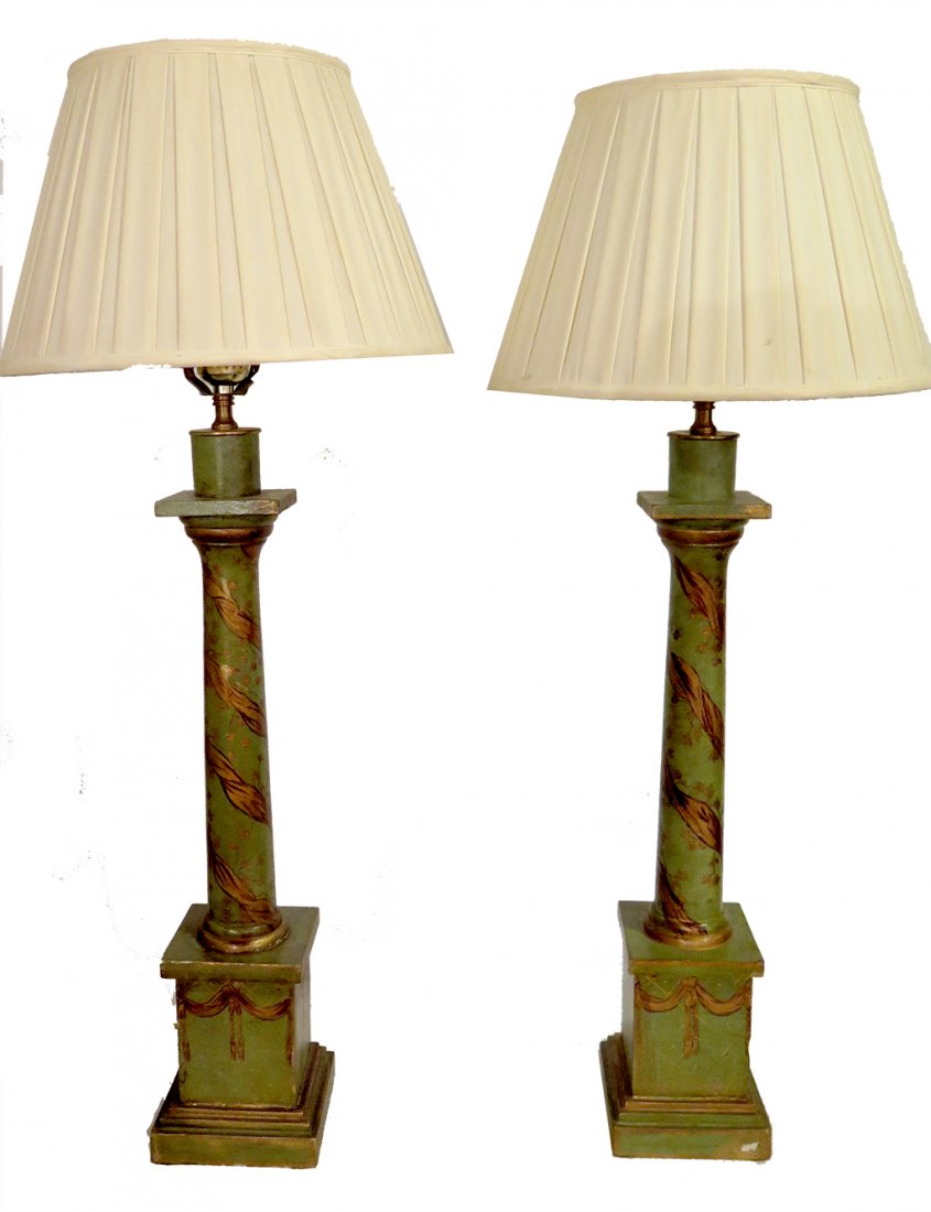 PAIR PAINT DECORATED LAMPS (1 of 5)