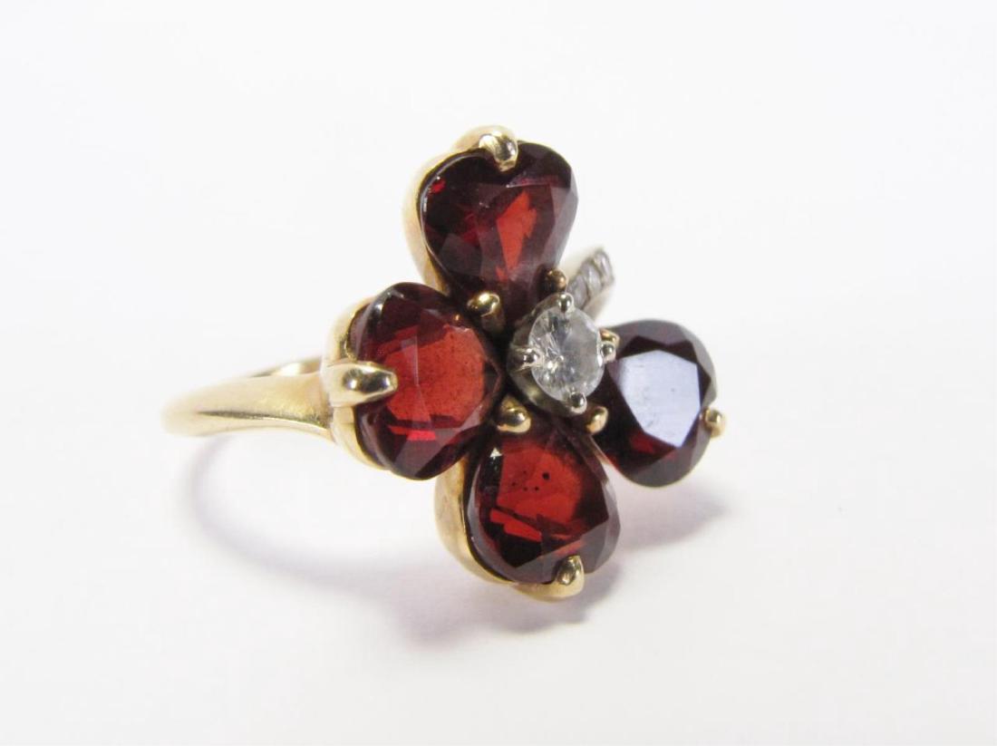 14K Yellow Gold Garnet, Diamond Flower Ring (1 of 3)