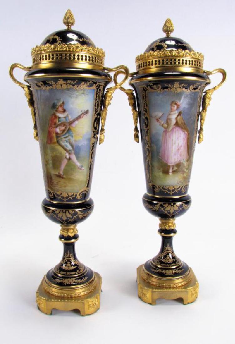 Pair of Cobalt Sevres Lidded Vases (1 of 4)