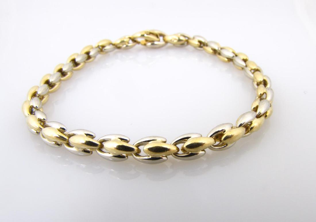 18K Two Tone Italian Bracelet by Chimento: An 18K white and yellow gold Italian bracelet by designer Chimento, 7.5" long, weighing 8dwt; Chimento is a luxury, family-owned jewelry company located in Grisignano di Zocca, Vicenza, the seat of It