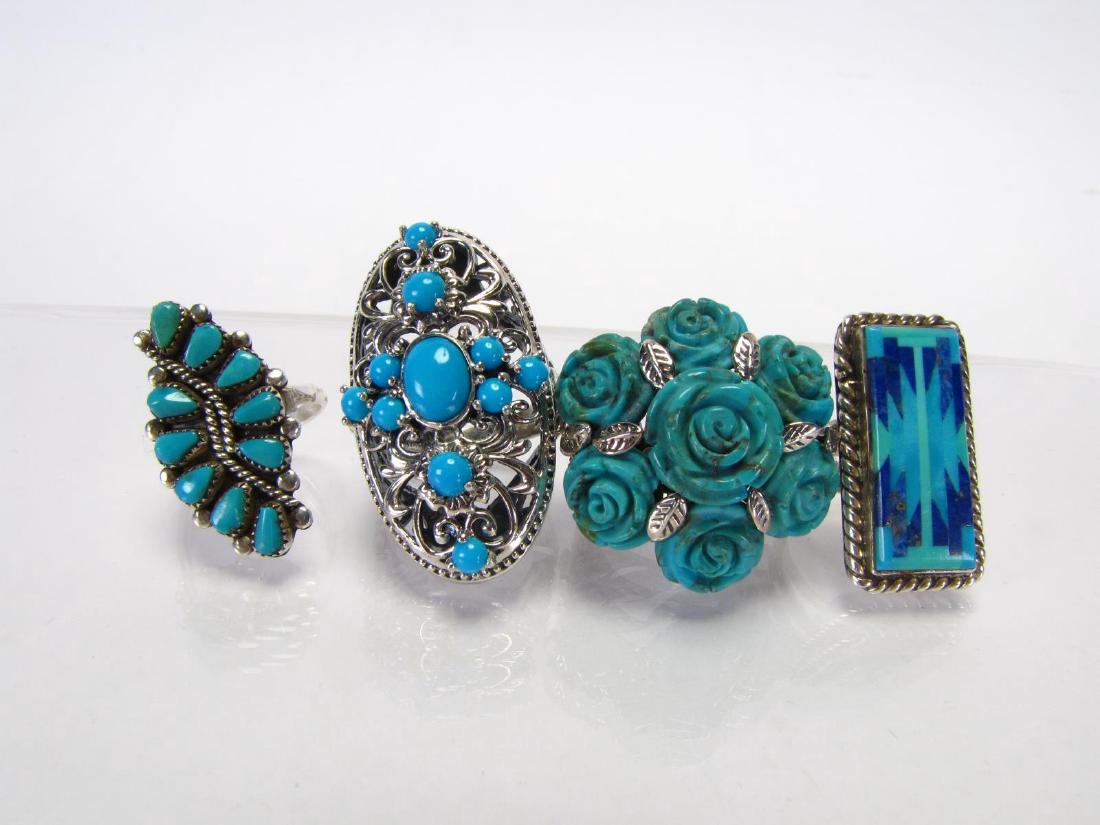 Four Sterling Turquoise and Turquoise Style Rings (1 of 1)
