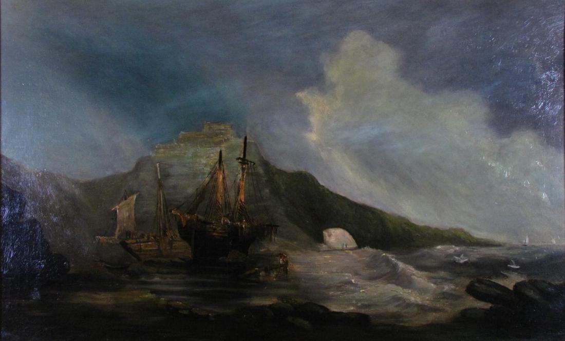 Unsigned Antique 25x41 O/C Ships Run Aground (1 of 2)