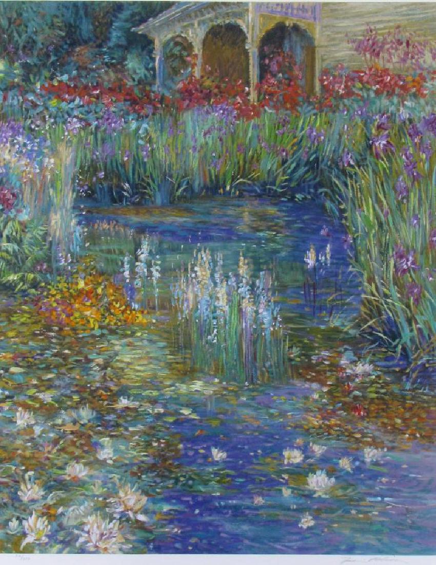 Limited Edition Lithograph by Henri Plisson: A Limited Edition lithograph by Henri Plisson (Nebraska, 1934-2006), depicting flowers and pond, signed and numbered 312/350 in pencil lower margin, image size 30 x 24, framed and archivally matted, s