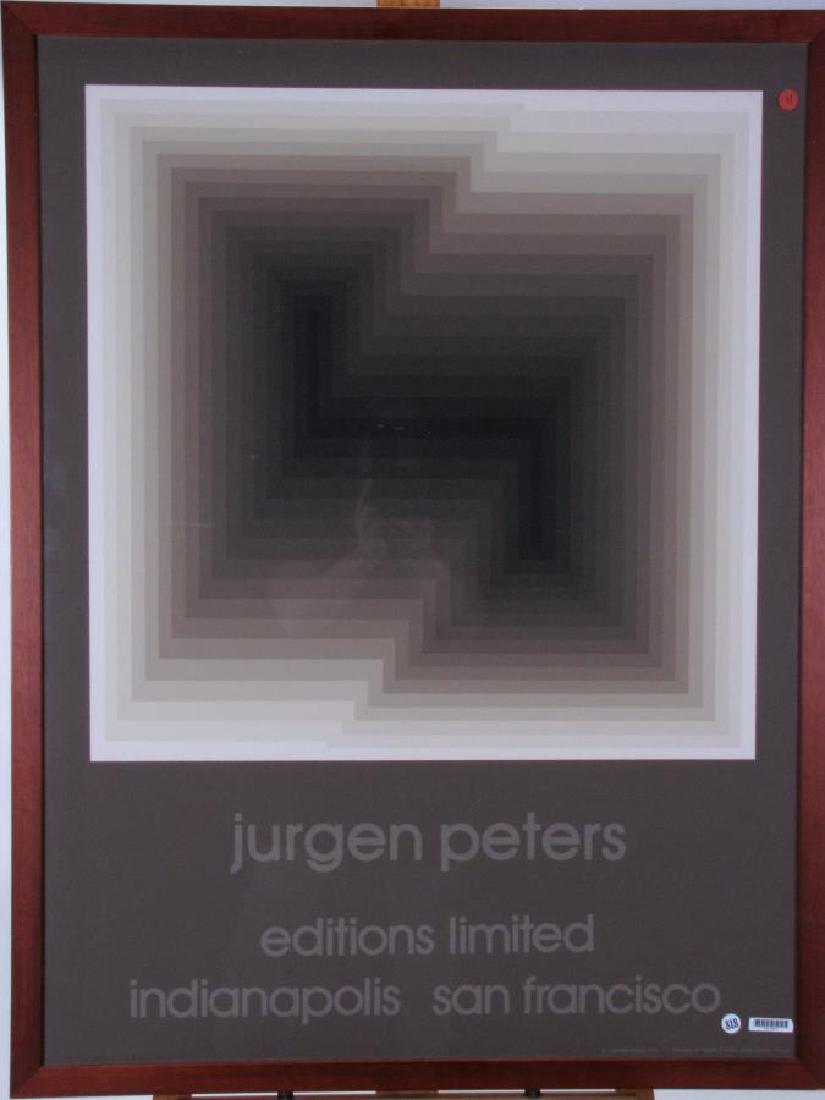 Jurgen Peters Vintage Serigraph, Exhibition: Jurgen Peters (1936- ), vintage serigraph, exhibition poster for Indianapolis Editions Limited, printed by Mark Evans, California, framed under glass, size as framed 42 x 32