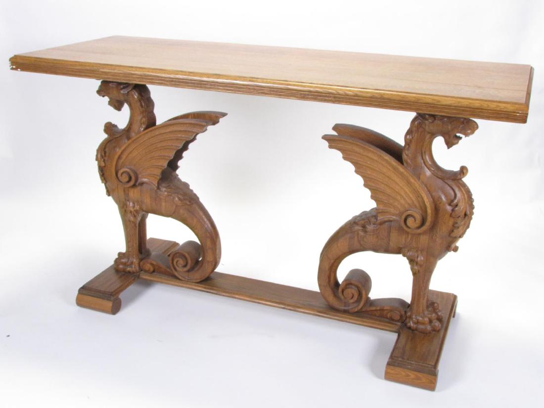 Antique Oak Library Table, Griffins (1 of 4)