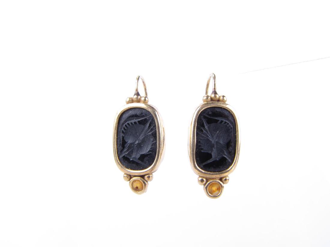 Pair of 14K Yellow Gold Onyx Intaglio Earrings (1 of 2)