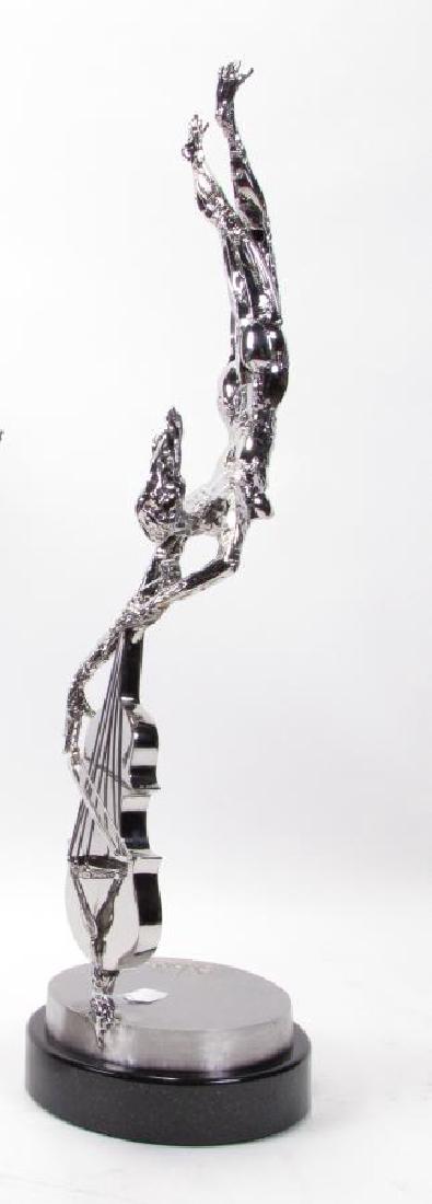 Boban Ilic Stainless Sculpture, "Flying Cellist": A Stainless steel sculpture by Boban Ilic (b 1963), "Flying Cellist", number 5 from an edition of 40, 36"h x 12" x 12", casting at American Fine Arts Foundry, Burbank, CA, then hand-finished by the ar